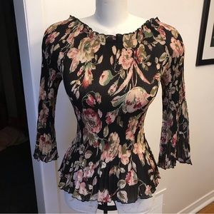 Brown Flowered Elastic Jaipur Top - Size Medium